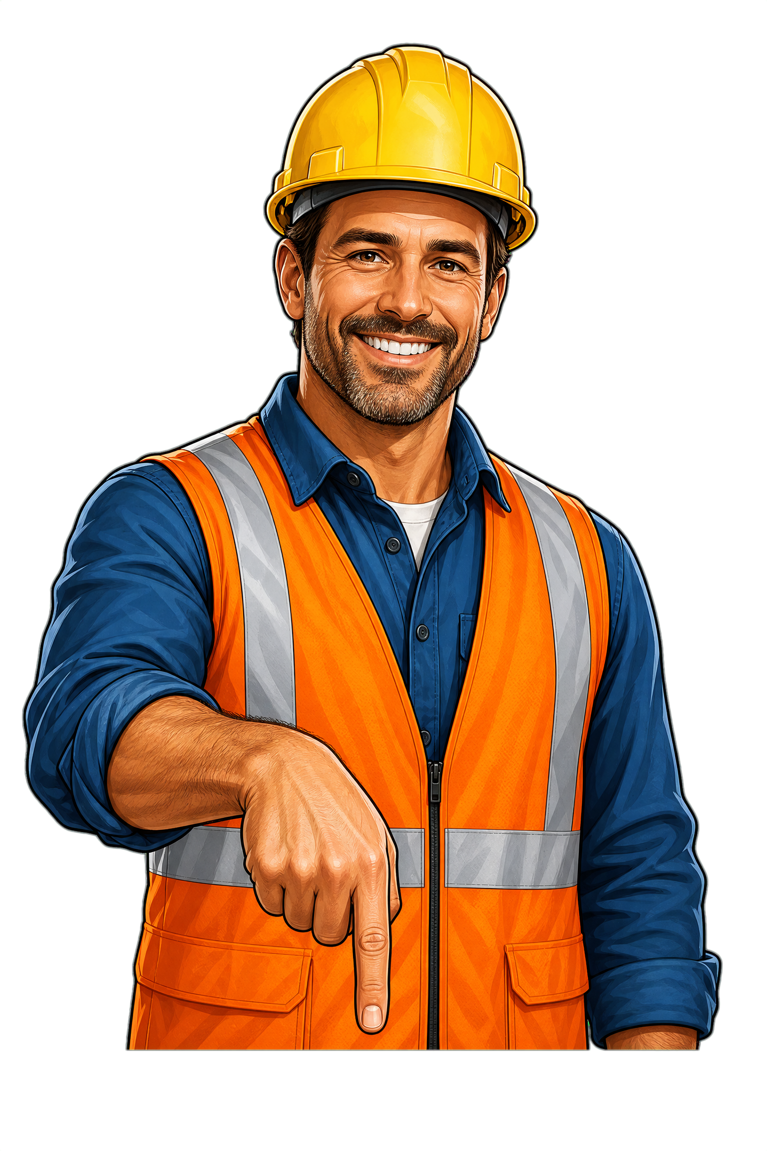 Contractor pointing down to the free tools vault